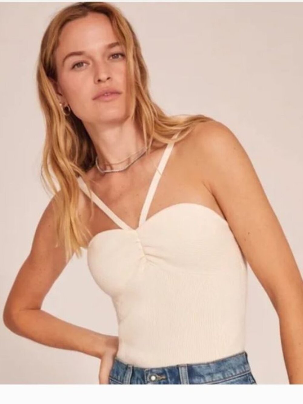 Favorite Daughter The Layla Tank in Cream Ribbed Halter Top Sz S